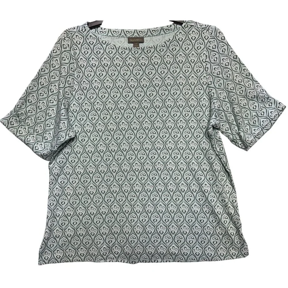 Style & Co Plus 3X Minty Turquoise Elbow Sleeve Tee Shirt 60% Cotton 40% Polyest - Picture 1 of 9